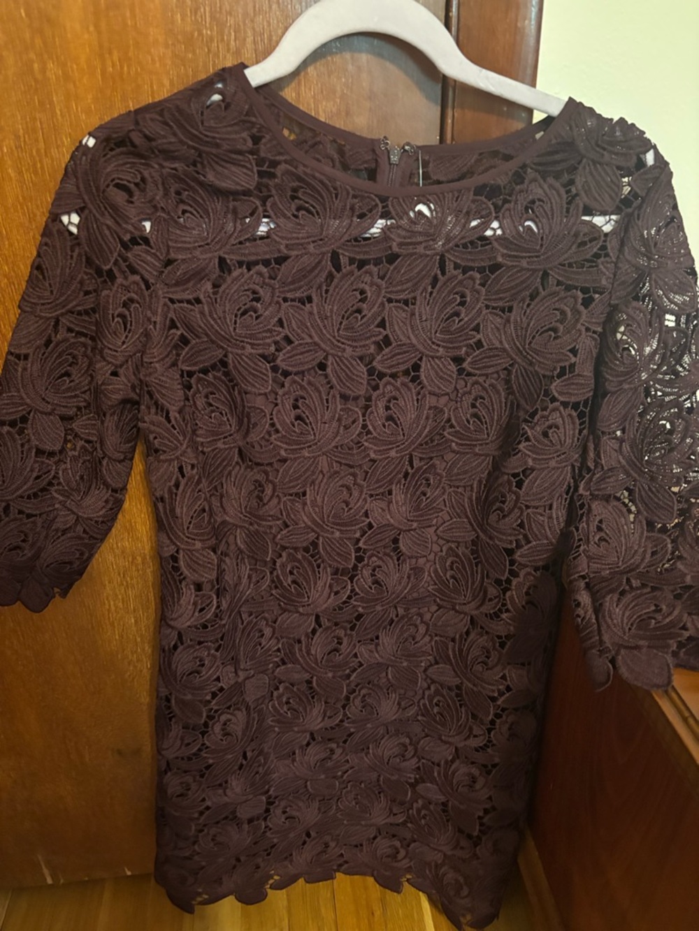 LOFT Chocolate Brown Lace Shift Dress - Long Sleeve